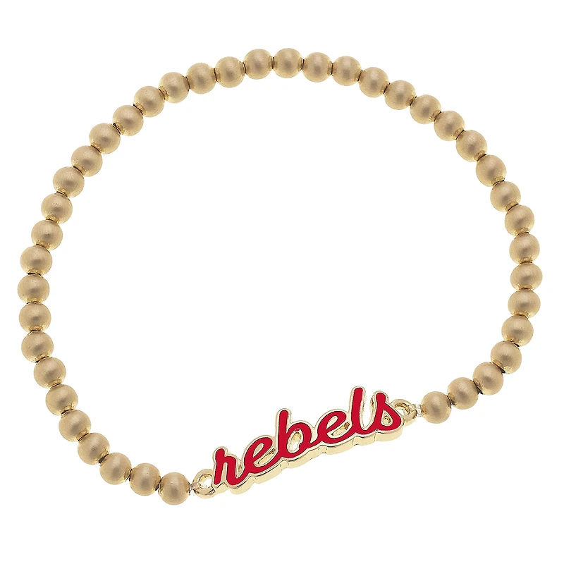 Women' CANVAS Style Ole Miss Rebels Enamel Script Ball Bead Stretch Bracelet