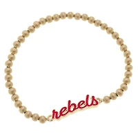Women' CANVAS Style Ole Miss Rebels Enamel Script Ball Bead Stretch Bracelet