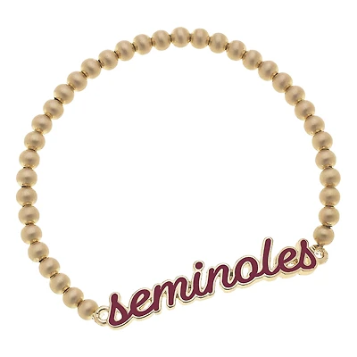 Women' CANVAS Style Florida State Seminoles Enamel Script Ball Bead Stretch Bracelet