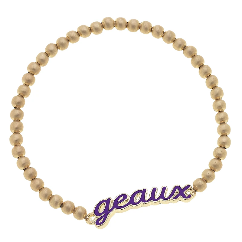Women' CANVAS Style LSU Tigers Enamel Script Ball Bead Stretch Bracelet