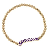 Women' CANVAS Style LSU Tigers Enamel Script Ball Bead Stretch Bracelet