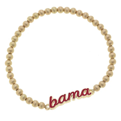 Women' CANVAS Style Alabama Crimson Tide Enamel Script Ball Bead Stretch Bracelet