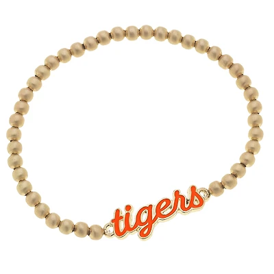 Women' CANVAS Style Auburn Tigers Enamel Script Ball Bead Stretch Bracelet