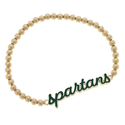 Women' CANVAS Style Michigan State Spartans Enamel Script Ball Bead Stretch Bracelet