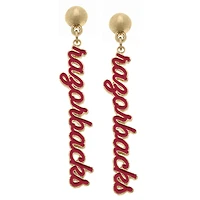 Women' CANVAS Style Arkansas Razorbacks Enamel Script Drop Earring