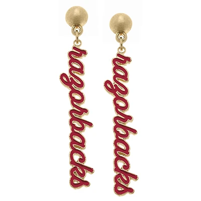 Women' CANVAS Style Arkansas Razorbacks Enamel Script Drop Earring