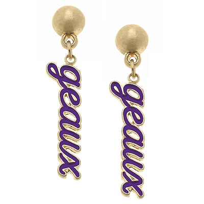 Women' CANVAS Style LSU Tigers Enamel Script Drop Earring