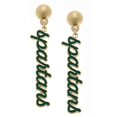 Women' CANVAS Style Michigan State Spartans Enamel Script Drop Earring