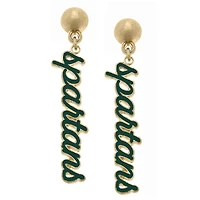 Women' CANVAS Style Michigan State Spartans Enamel Script Drop Earring