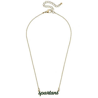 Women' CANVAS Style Michigan State Spartans Enamel Script Necklace