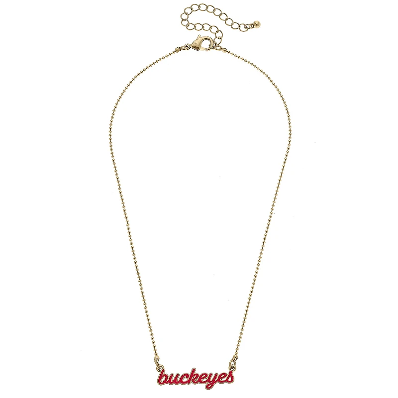 Women' CANVAS Style Ohio State Buckeyes Enamel Script Necklace
