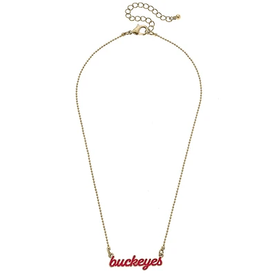 Women' CANVAS Style Ohio State Buckeyes Enamel Script Necklace