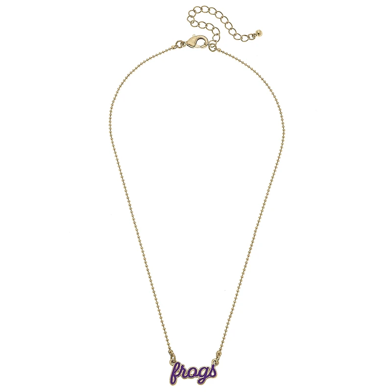 Women' CANVAS Style TCU Horned Frogs Enamel Script Necklace