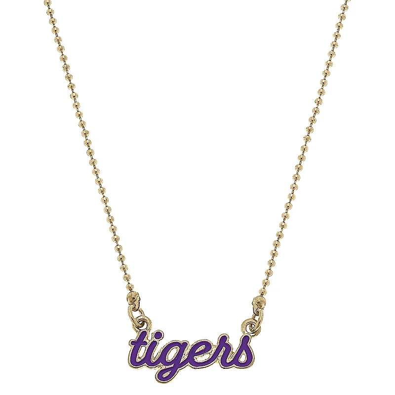 Women' CANVAS Style Clemson Tigers Enamel Script Necklace