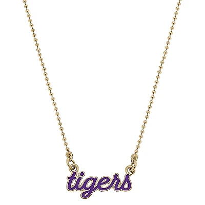 Women' CANVAS Style Clemson Tigers Enamel Script Necklace