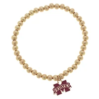 Women' CANVAS Style Mississippi State Bulldogs Enamel Logo Ball Bead Stretch Bracelet