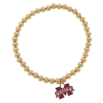 Women' CANVAS Style Mississippi State Bulldogs Enamel Logo Ball Bead Stretch Bracelet