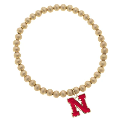 Women' CANVAS Style Nebraska Huskers Enamel Logo Ball Bead Stretch Bracelet