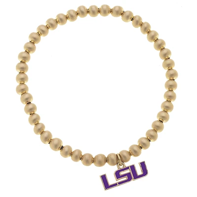 Women' CANVAS Style LSU Tigers Enamel Logo Ball Bead Stretch Bracelet