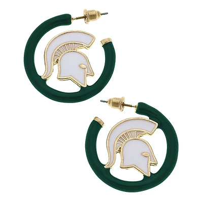 Women' CANVAS Style Michigan State Spartans Enamel Logo Open Hoop Earring