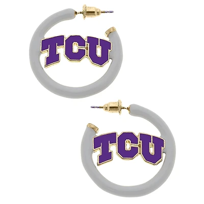 Women' CANVAS Style TCU Horned Frogs Enamel Logo Open Hoop Earring