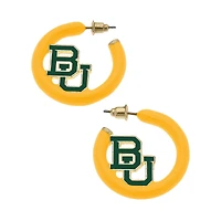 Women' CANVAS Style Baylor Bears Enamel Logo Open Hoop Earring