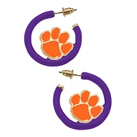 Women' CANVAS Style Clemson Tigers Enamel Logo Open Hoop Earring