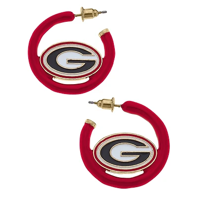 Women' CANVAS Style Georgia Bulldogs Enamel Logo Open Hoop Earring