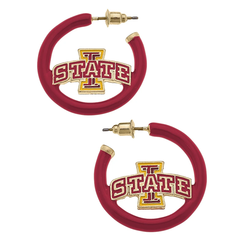Women' CANVAS Style Iowa State Cyclones Enamel Logo Open Hoop Earring