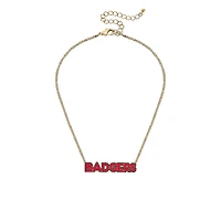 Women' CANVAS Style Wisconsin Badgers Enamel Script Outline Necklace