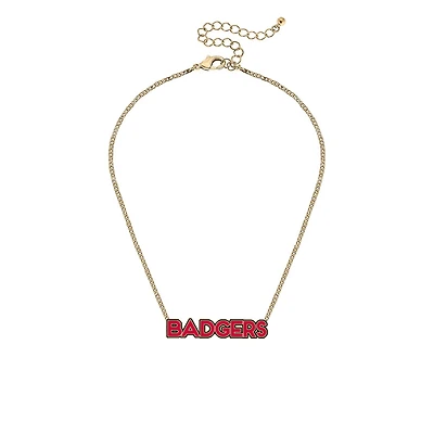 Women' CANVAS Style Wisconsin Badgers Enamel Script Outline Necklace