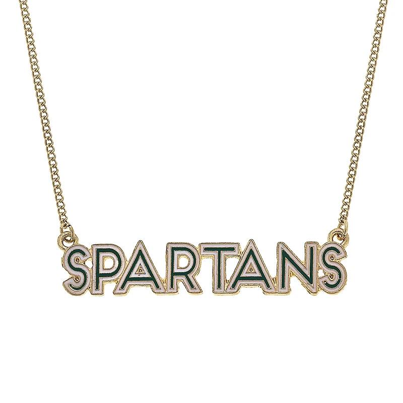 Women' CANVAS Style Michigan State Spartans Enamel Script Outline Necklace