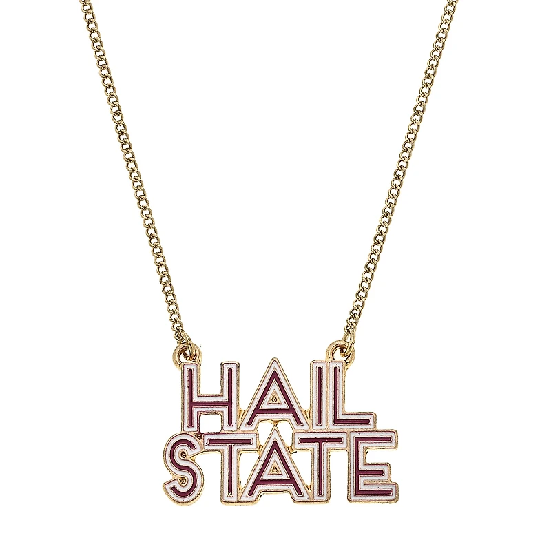 Women' CANVAS Style Mississippi State Bulldogs Enamel Script Outline Necklace