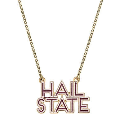 Women' CANVAS Style Mississippi State Bulldogs Enamel Script Outline Necklace
