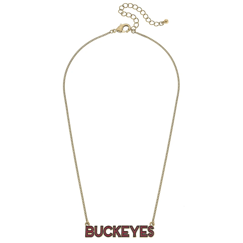 Women' CANVAS Style Ohio State Buckeyes Enamel Script Outline Necklace