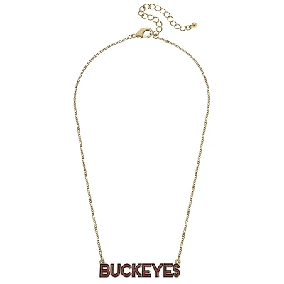 Women' CANVAS Style Ohio State Buckeyes Enamel Script Outline Necklace