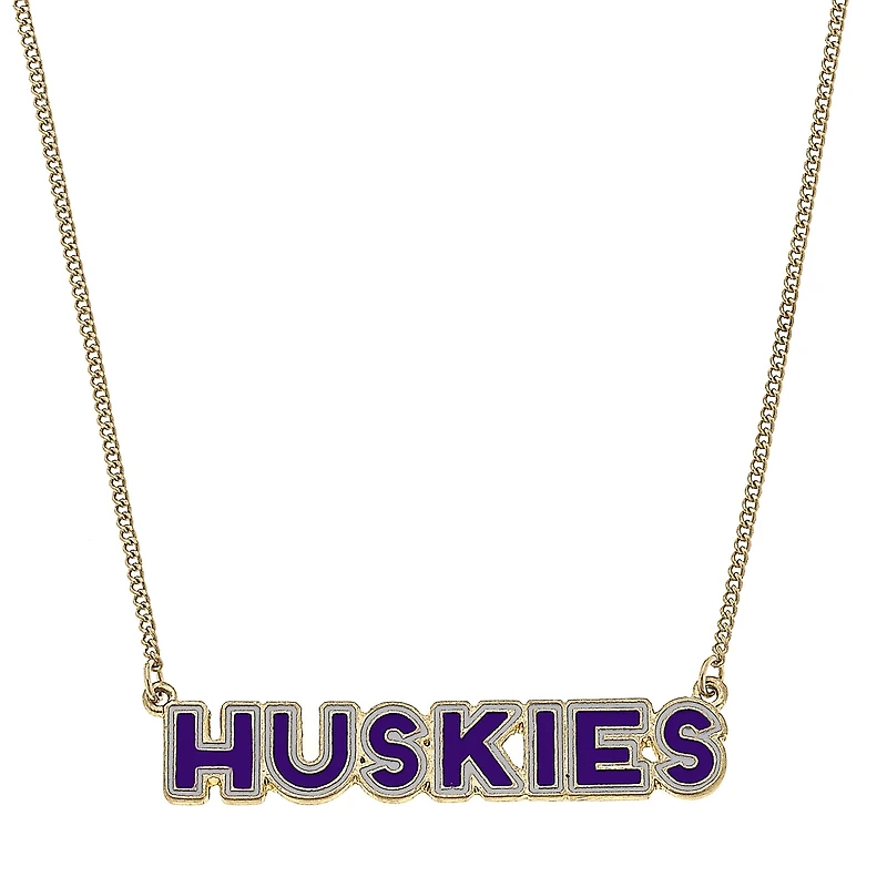 Women' CANVAS Style Washington Huskies Enamel Script Outline Necklace