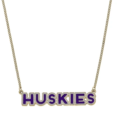 Women' CANVAS Style Washington Huskies Enamel Script Outline Necklace
