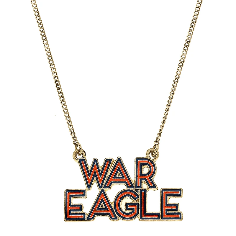 Women' CANVAS Style Auburn Tigers Enamel Script Outline Necklace