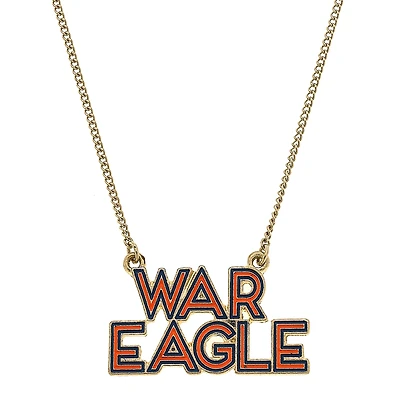 Women' CANVAS Style Auburn Tigers Enamel Script Outline Necklace