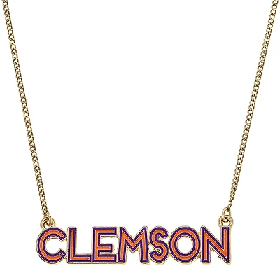 Women' CANVAS Style Clemson Tigers Enamel Script Outline Necklace