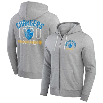 Men's Darius Rucker Collection by Fanatics Heather Gray Los Angeles Chargers Vintage Stripe Full-Zip Hoodie