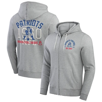 Men's Darius Rucker Collection by Fanatics Heather Gray New England Patriots Vintage Stripe Full-Zip Hoodie