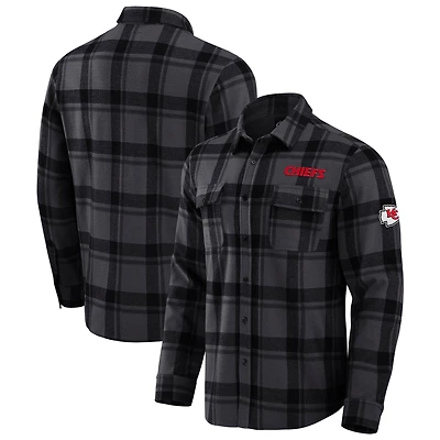 Men's Darius Rucker Collection by Fanatics Black Kansas City Chiefs Relaxed Tri-Blend Plaid Button-Up Shirt
