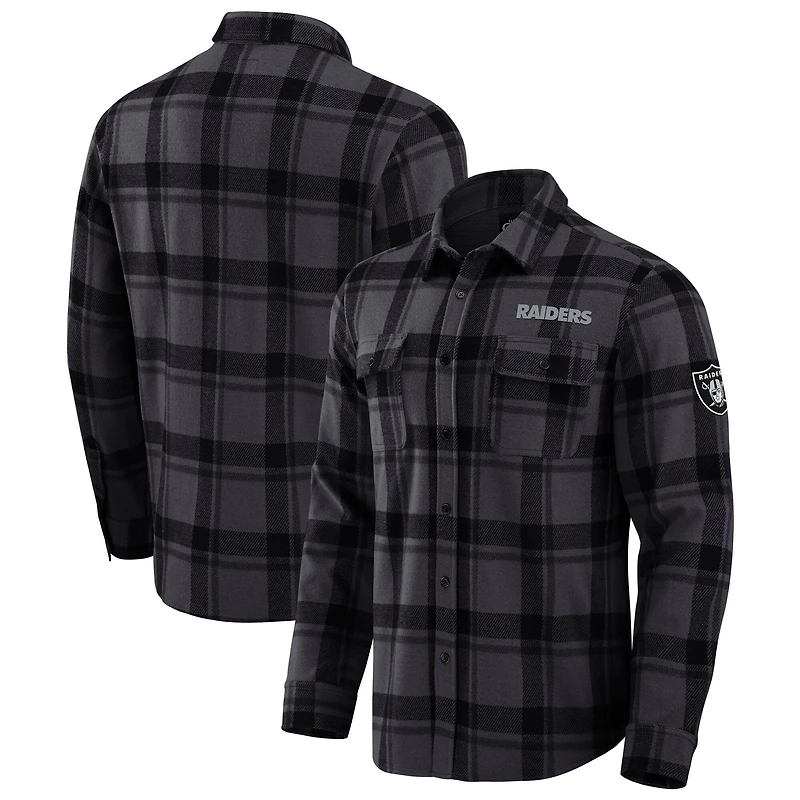 Men's Darius Rucker Collection by Fanatics Black Las Vegas Raiders Relaxed Tri-Blend Plaid Button-Up Shirt
