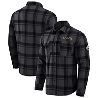 Men's Darius Rucker Collection by Fanatics Black New Orleans Saints Relaxed Tri-Blend Plaid Button-Up Shirt