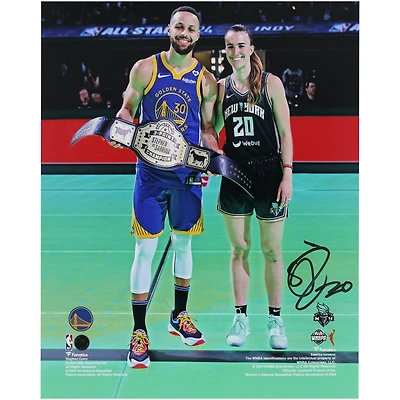 Sabrina Ionescu New York Liberty Autographed 8" x 10" 3-Point Contest Title Belt with Steph Curry Photograph