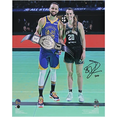 Sabrina Ionescu New York Liberty Autographed 16" x 20" 3-Point Contest Title Belt with Steph Curry Photograph