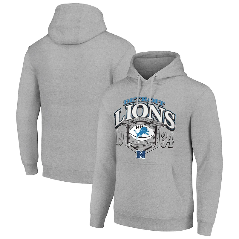 Men's Starter Heather Gray Detroit Lions 80s Retro Pullover Hoodie