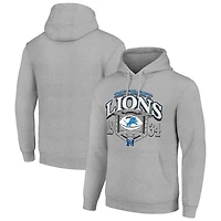 Men's Starter Heather Gray Detroit Lions 80s Retro Pullover Hoodie
